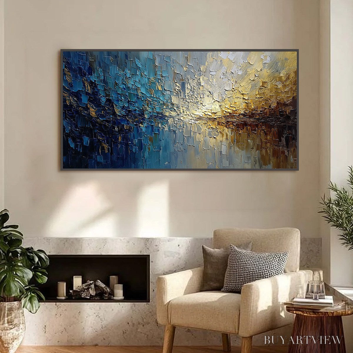 BUYARTVIEW Harbor Dawn – Heavy Texture Abstract Cityscape Oil Painting - image 2