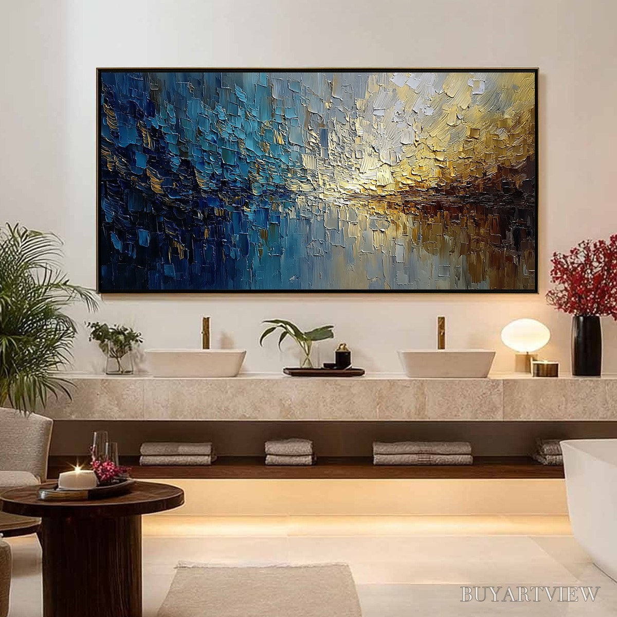 BUYARTVIEW Harbor Dawn – Heavy Texture Abstract Cityscape Oil Painting - image 4