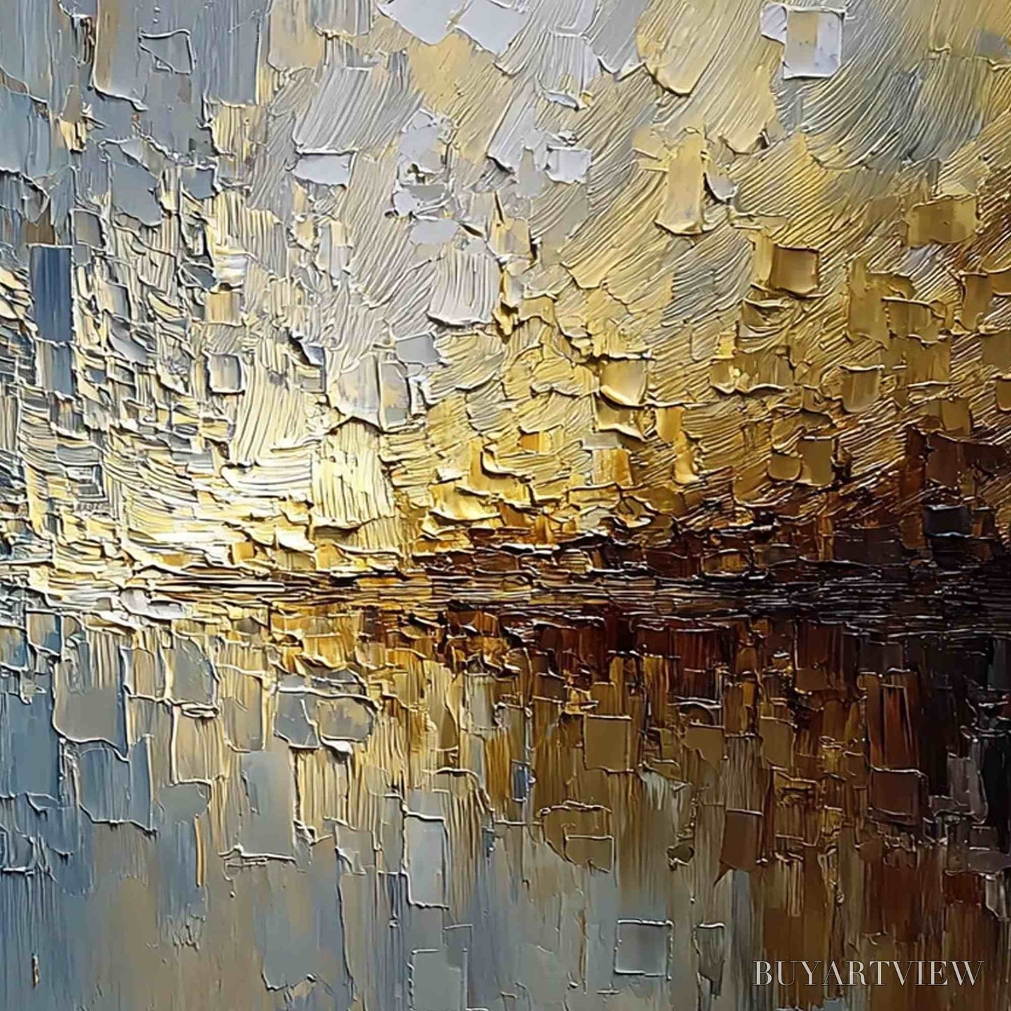 BUYARTVIEW Harbor Dawn – Heavy Texture Abstract Cityscape Oil Painting - image 5