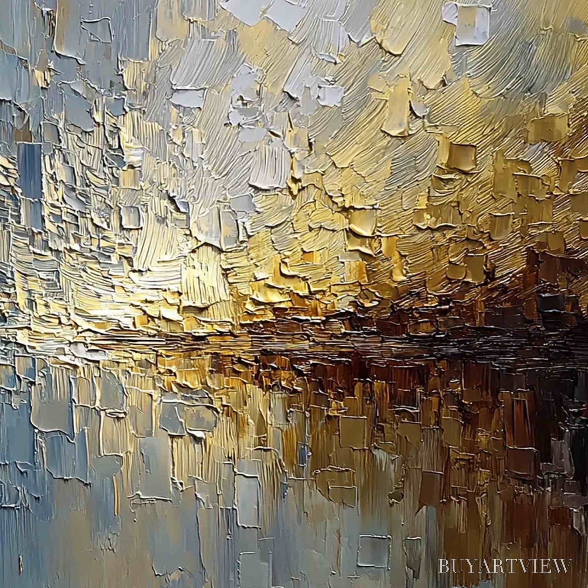 BUYARTVIEW Harbor Dawn – Heavy Texture Abstract Cityscape Oil Painting - image 5