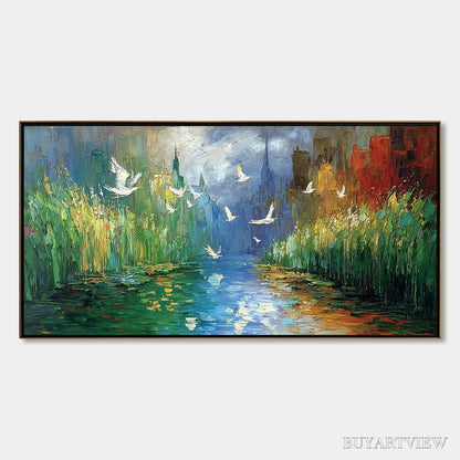 BUYARTVIEW Urban Exodus – Colorful Abstract Cityscape Painting with Palette Knife Texture - image 1