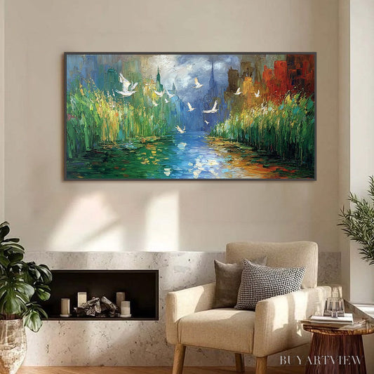 BUYARTVIEW Urban Exodus – Colorful Abstract Cityscape Painting with Palette Knife Texture - image 2