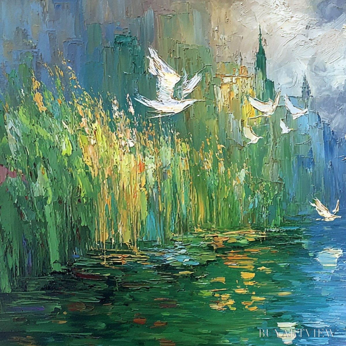BUYARTVIEW Urban Exodus – Colorful Abstract Cityscape Painting with Palette Knife Texture - image 3