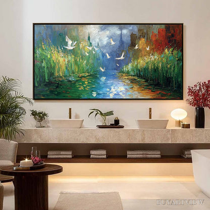 BUYARTVIEW Urban Exodus – Colorful Abstract Cityscape Painting with Palette Knife Texture - image 4