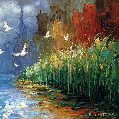 BUYARTVIEW Urban Exodus – Colorful Abstract Cityscape Painting with Palette Knife Texture - image 5