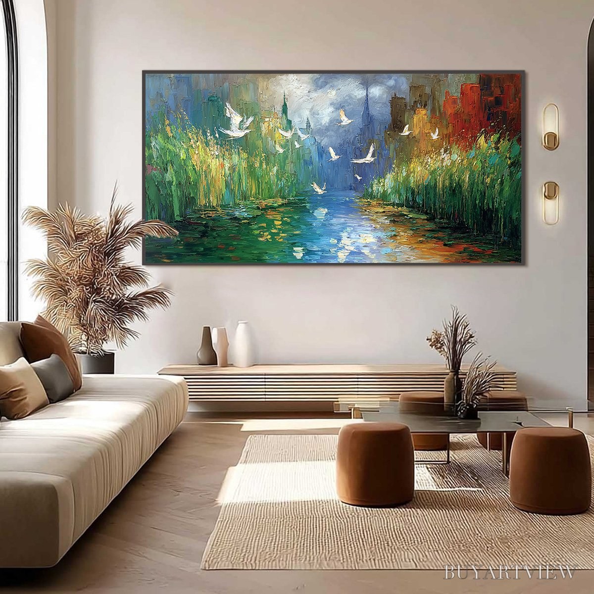 BUYARTVIEW Urban Exodus – Colorful Abstract Cityscape Painting with Palette Knife Texture - image 6