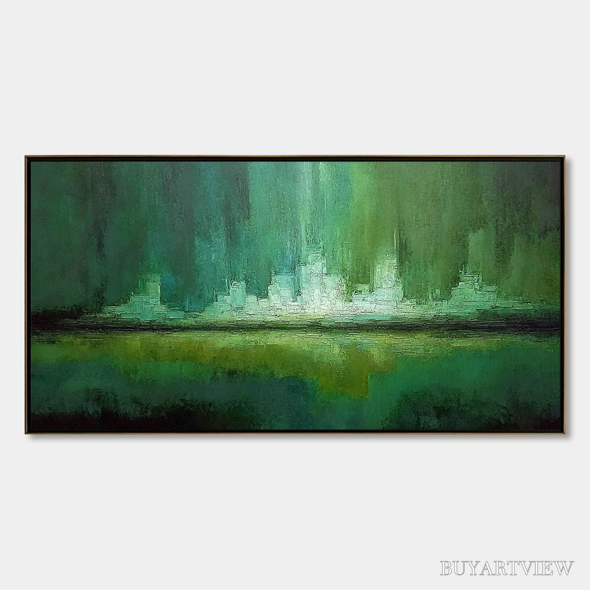 BUYARTVIEW Emerald Horizon – Abstract Green Textured Cityscape Oil Painting - image 1