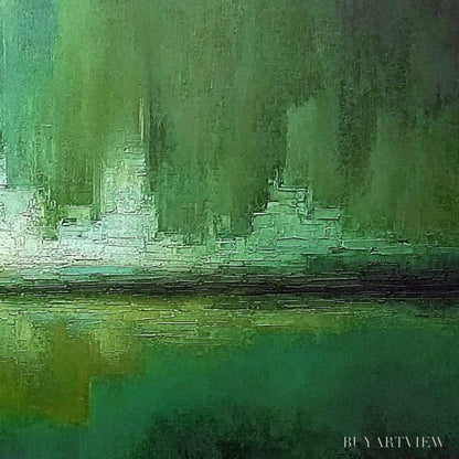 BUYARTVIEW Emerald Horizon – Abstract Green Textured Cityscape Oil Painting - image 5