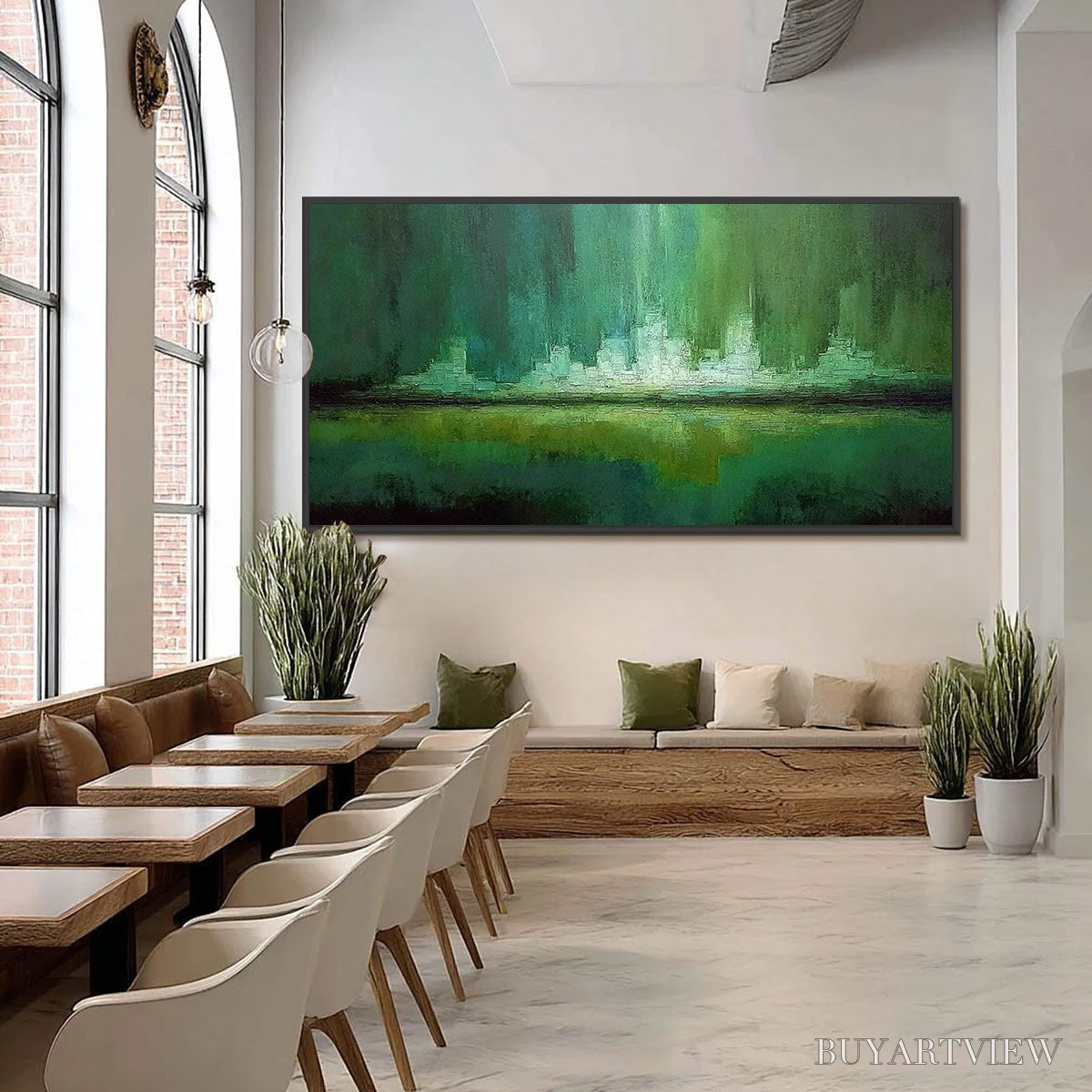 BUYARTVIEW Emerald Horizon – Abstract Green Textured Cityscape Oil Painting - image 6