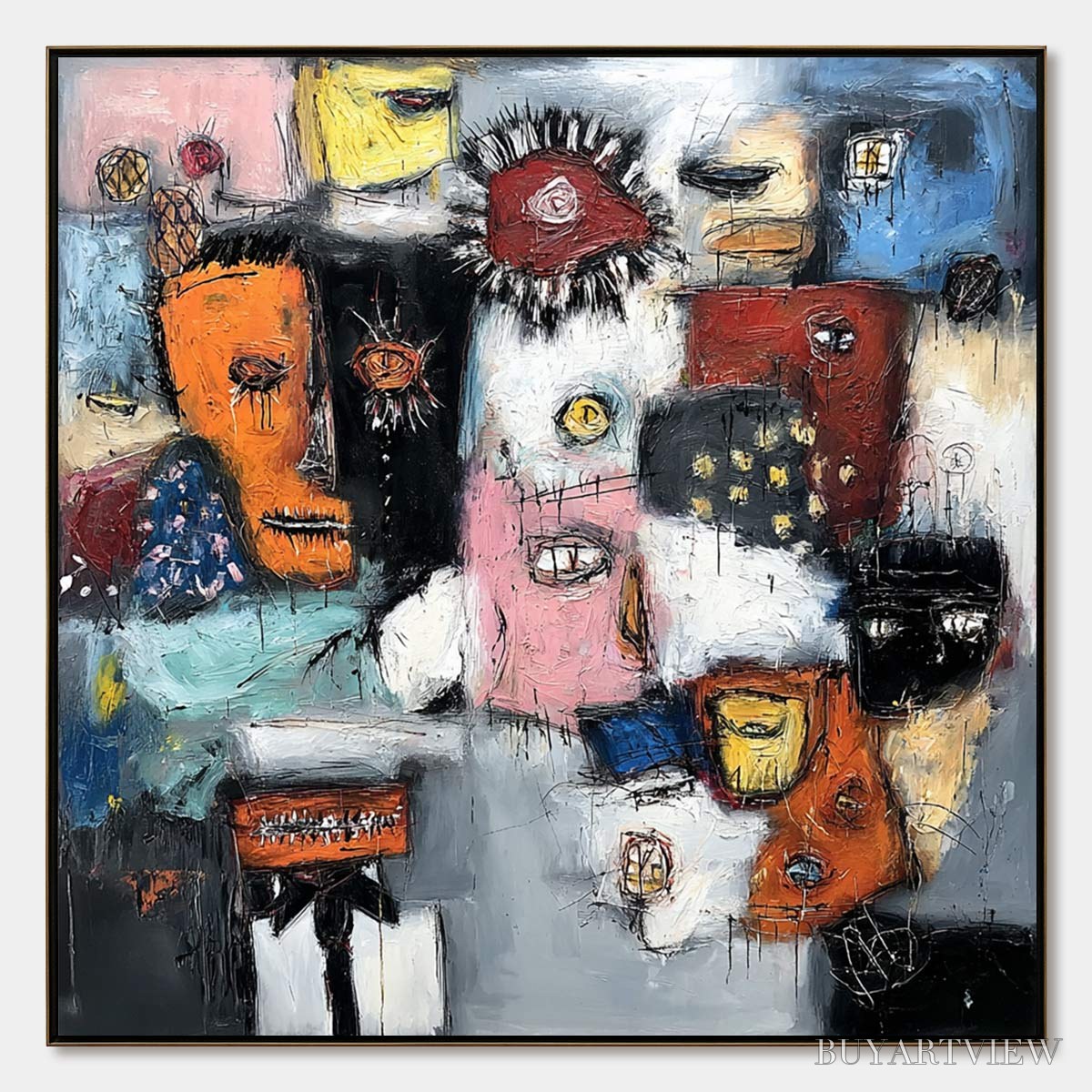 BUYARTVIEW Static – Expressive Neo-Expressionist Abstract Faces Painting - image 1