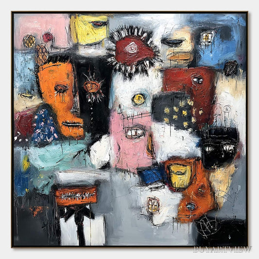 BUYARTVIEW Static – Expressive Neo-Expressionist Abstract Faces Painting - image 1