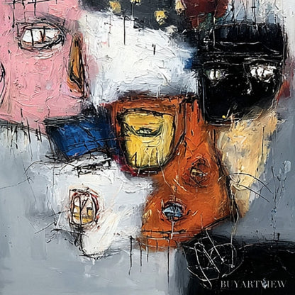 BUYARTVIEW Static – Expressive Neo-Expressionist Abstract Faces Painting - image 3