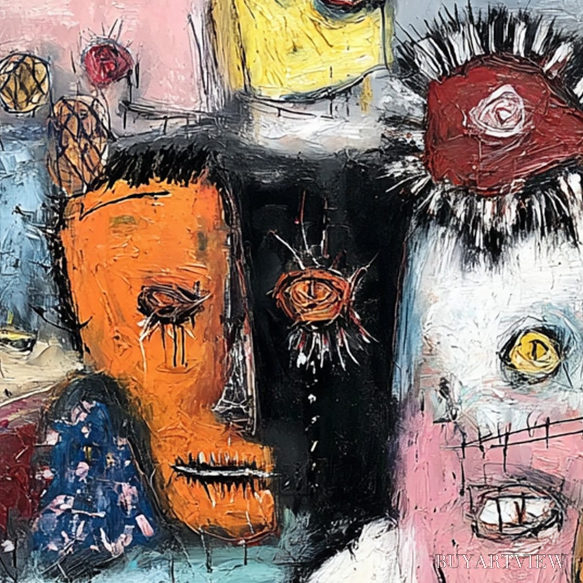 BUYARTVIEW Static – Expressive Neo-Expressionist Abstract Faces Painting - image 5