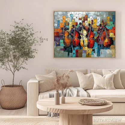 BUYARTVIEW Urban Serenade – Vibrant Palette Knife Painting of Musicians in Cityscape - image 4