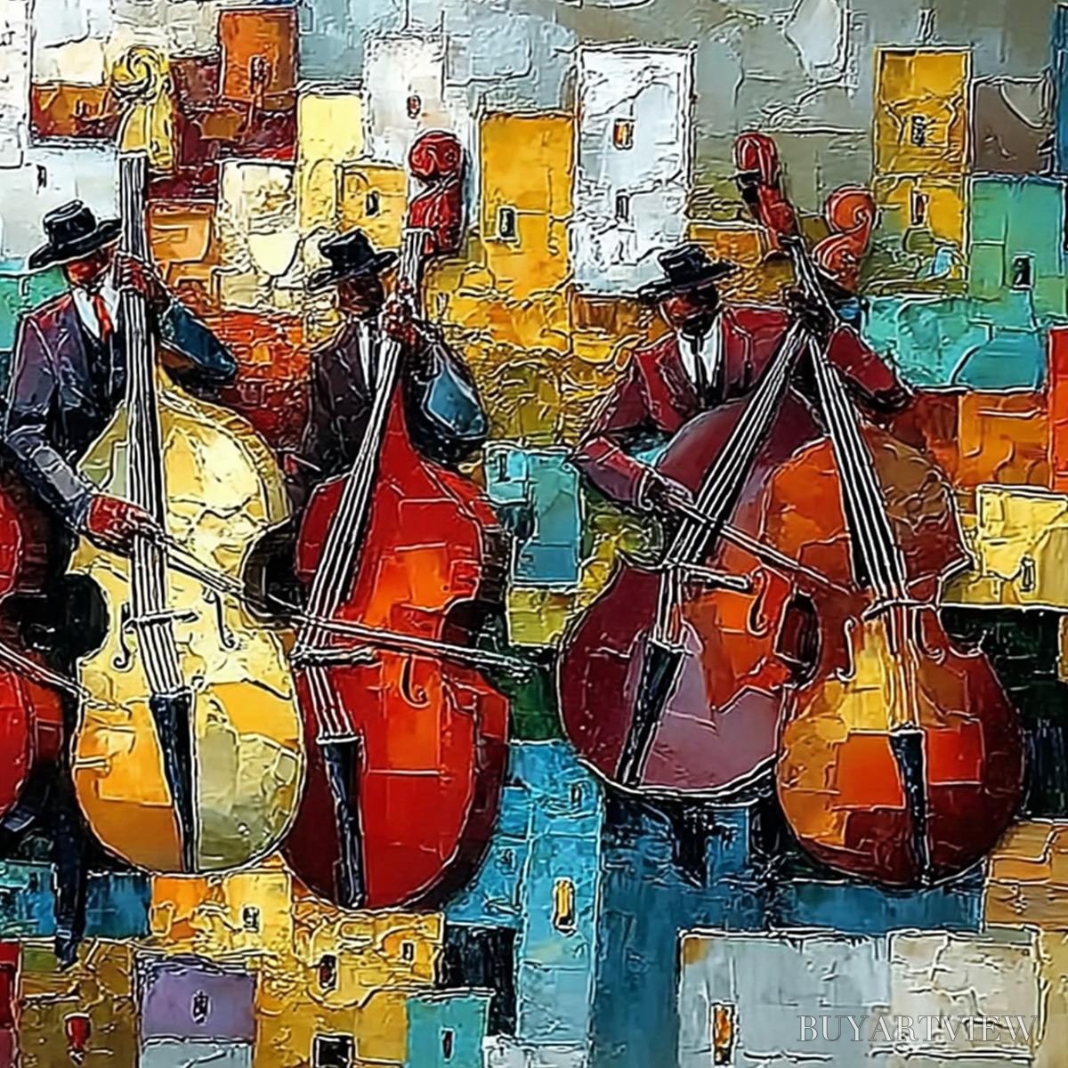 BUYARTVIEW Urban Serenade – Vibrant Palette Knife Painting of Musicians in Cityscape - image 5
