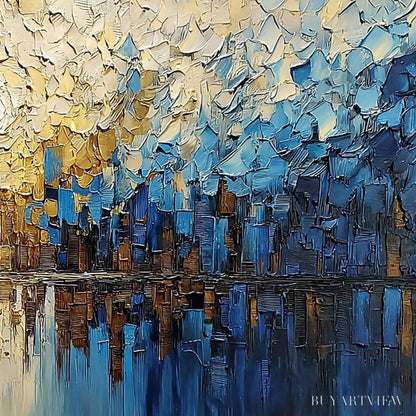 BUYARTVIEW Golden Horizon – Textured Impasto Cityscape Reflection Painting - image 3