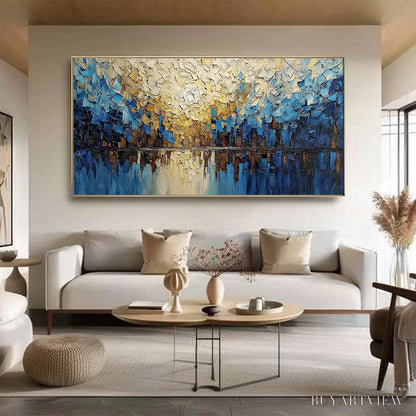 BUYARTVIEW Golden Horizon – Textured Impasto Cityscape Reflection Painting - image 4