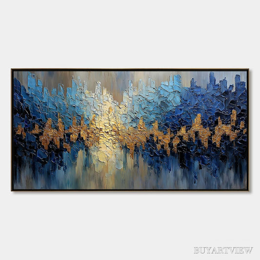 BUYARTVIEW Golden Horizon – Textured Abstract Cityscape Palette Knife Art - image 1