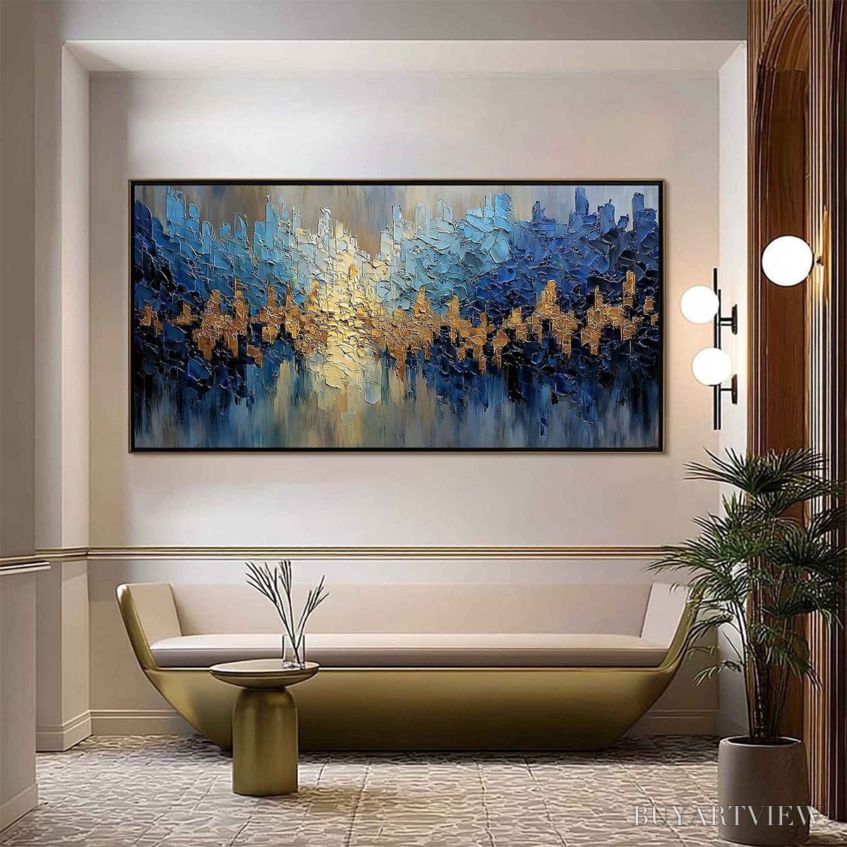 BUYARTVIEW Golden Horizon – Textured Abstract Cityscape Palette Knife Art - image 2
