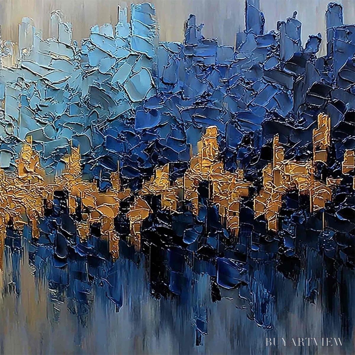 BUYARTVIEW Golden Horizon – Textured Abstract Cityscape Palette Knife Art - image 3