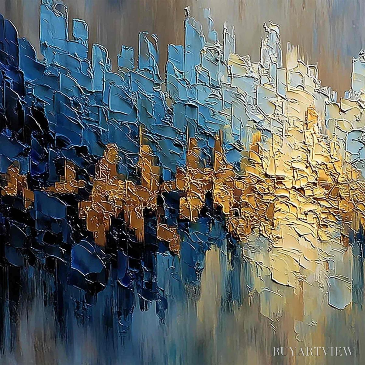 BUYARTVIEW Golden Horizon – Textured Abstract Cityscape Palette Knife Art - image 5