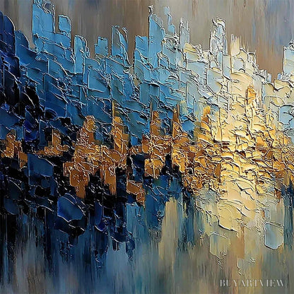 BUYARTVIEW Golden Horizon – Textured Abstract Cityscape Palette Knife Art - image 5