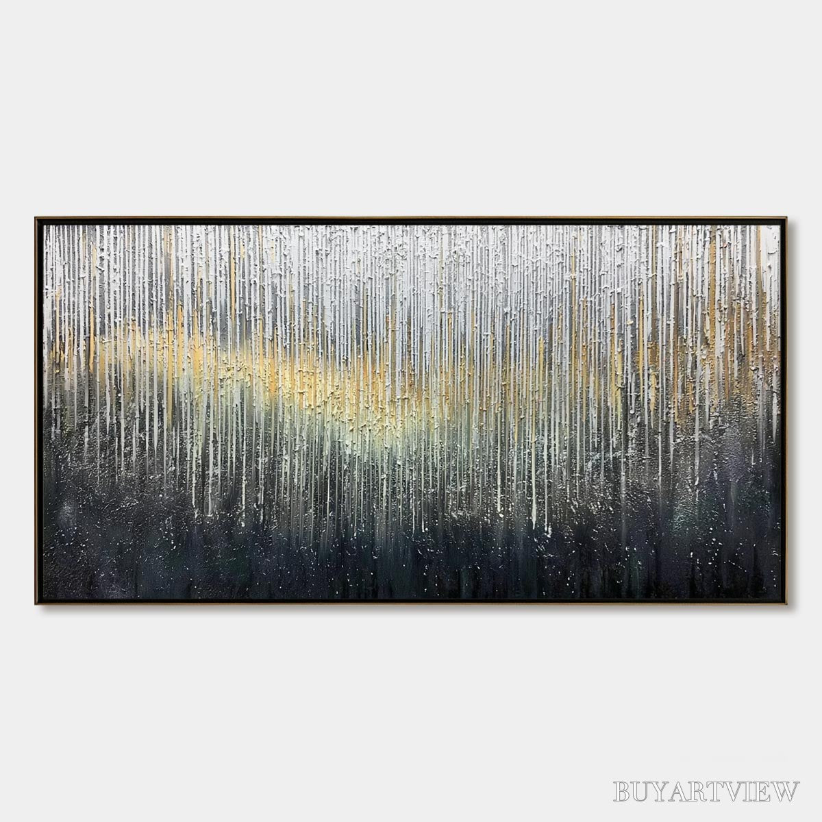 BUYARTVIEW Metallic Cascade – Large Textured Abstract Gold and Silver Horizontal Painting - image 1