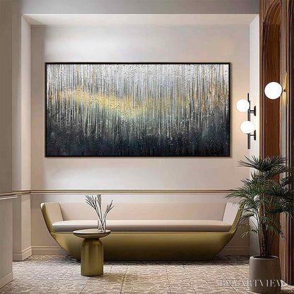 BUYARTVIEW Metallic Cascade – Large Textured Abstract Gold and Silver Horizontal Painting - image 2