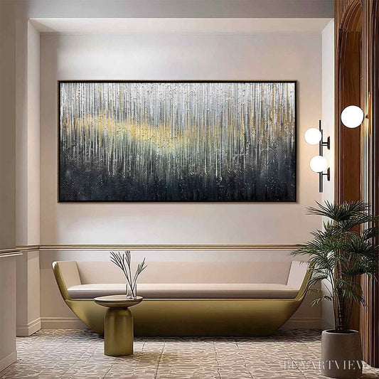 BUYARTVIEW Metallic Cascade – Large Textured Abstract Gold and Silver Horizontal Painting - image 2