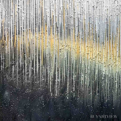 BUYARTVIEW Metallic Cascade – Large Textured Abstract Gold and Silver Horizontal Painting - image 3