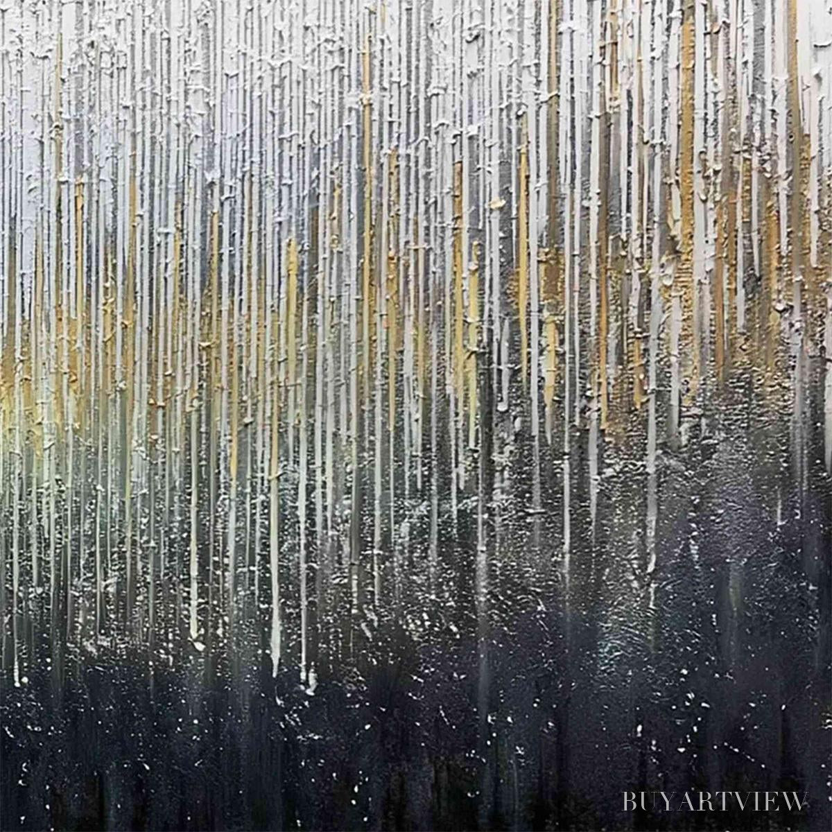 BUYARTVIEW Metallic Cascade – Large Textured Abstract Gold and Silver Horizontal Painting - image 5