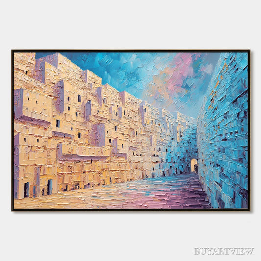 BUYARTVIEW Aegean Passage – Heavily Textured Palette Knife Cityscape - image 1