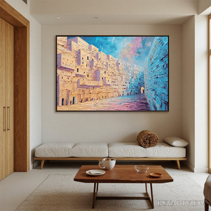 BUYARTVIEW Aegean Passage – Heavily Textured Palette Knife Cityscape - image 2