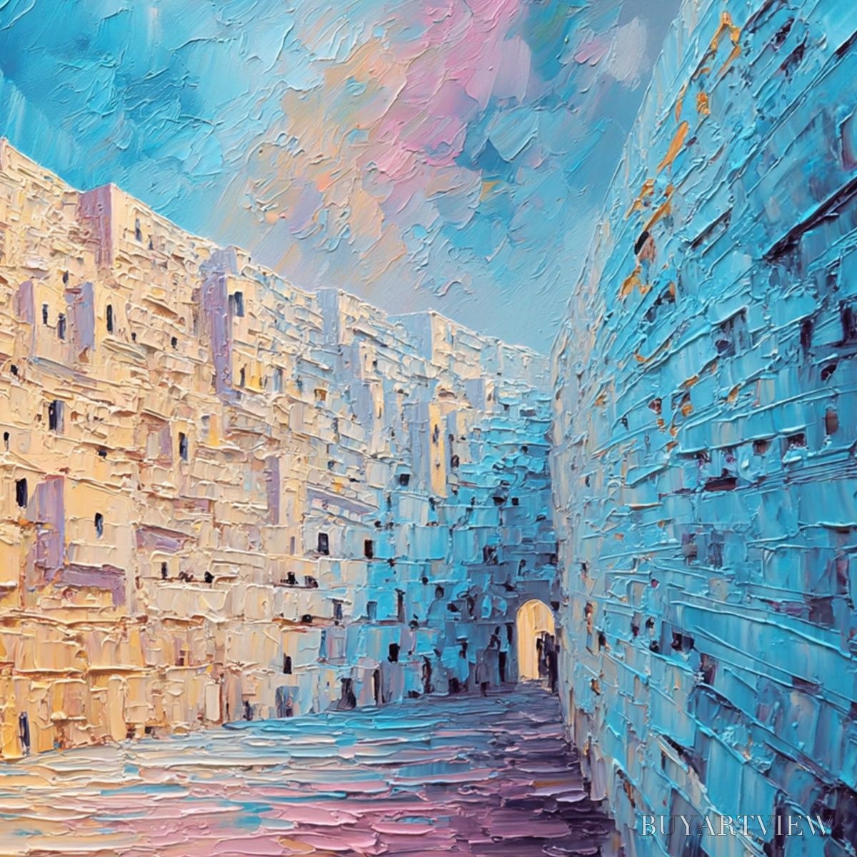 BUYARTVIEW Aegean Passage – Heavily Textured Palette Knife Cityscape - image 3