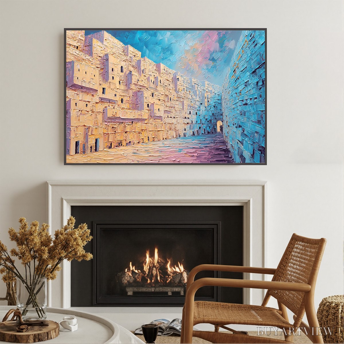 BUYARTVIEW Aegean Passage – Heavily Textured Palette Knife Cityscape - image 4
