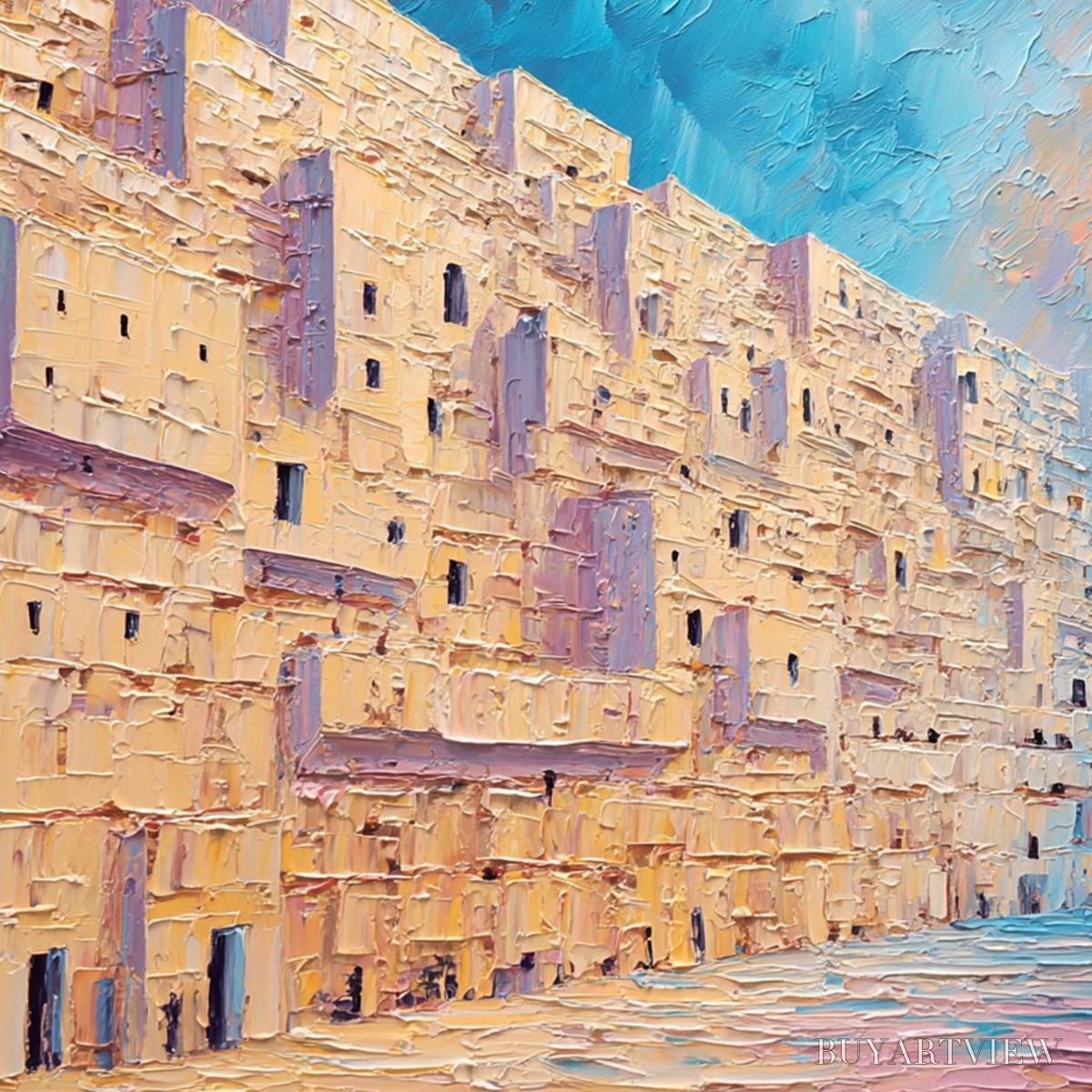 BUYARTVIEW Aegean Passage – Heavily Textured Palette Knife Cityscape - image 5