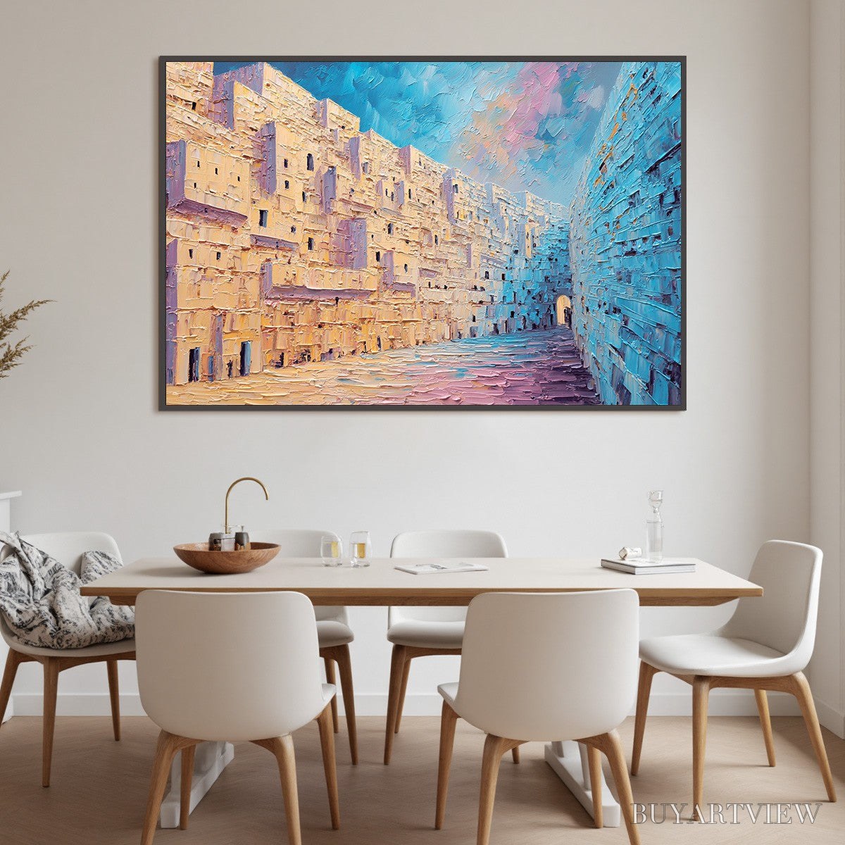 BUYARTVIEW Aegean Passage – Heavily Textured Palette Knife Cityscape - image 6