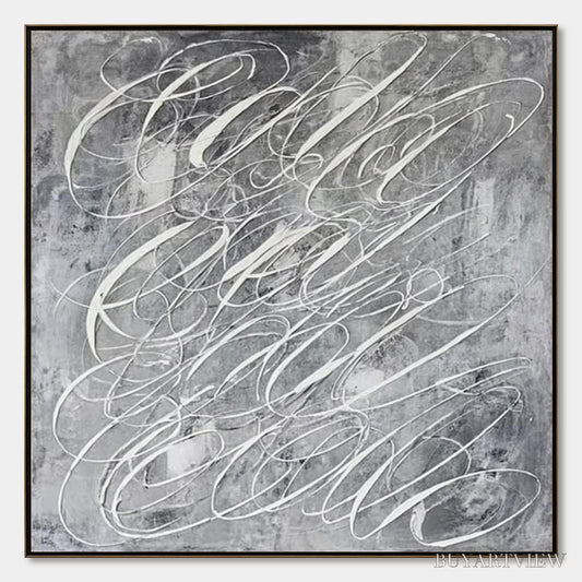 BUYARTVIEW Urban Calligraphy – Textured Monochrome Abstract Calligraphy Painting - image 1