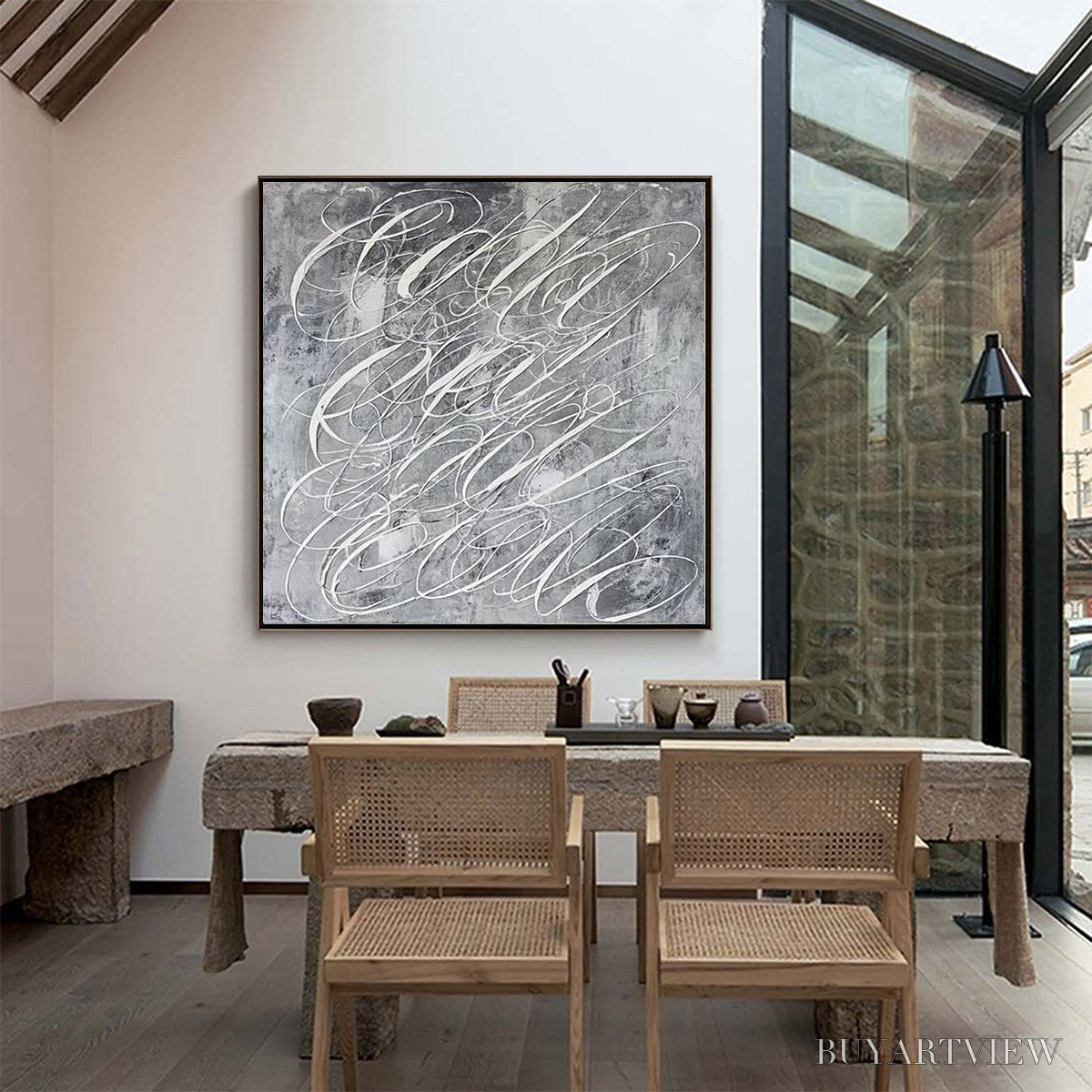 BUYARTVIEW Urban Calligraphy – Textured Monochrome Abstract Calligraphy Painting - image 4