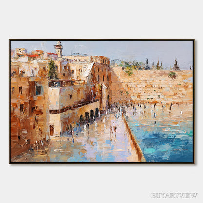BUYARTVIEW Prayers in Ochre – Textured Palette Knife Jerusalem Cityscape Painting - image 1