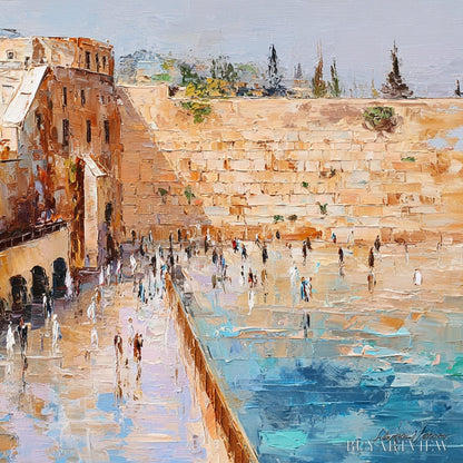 BUYARTVIEW Prayers in Ochre – Textured Palette Knife Jerusalem Cityscape Painting - image 3