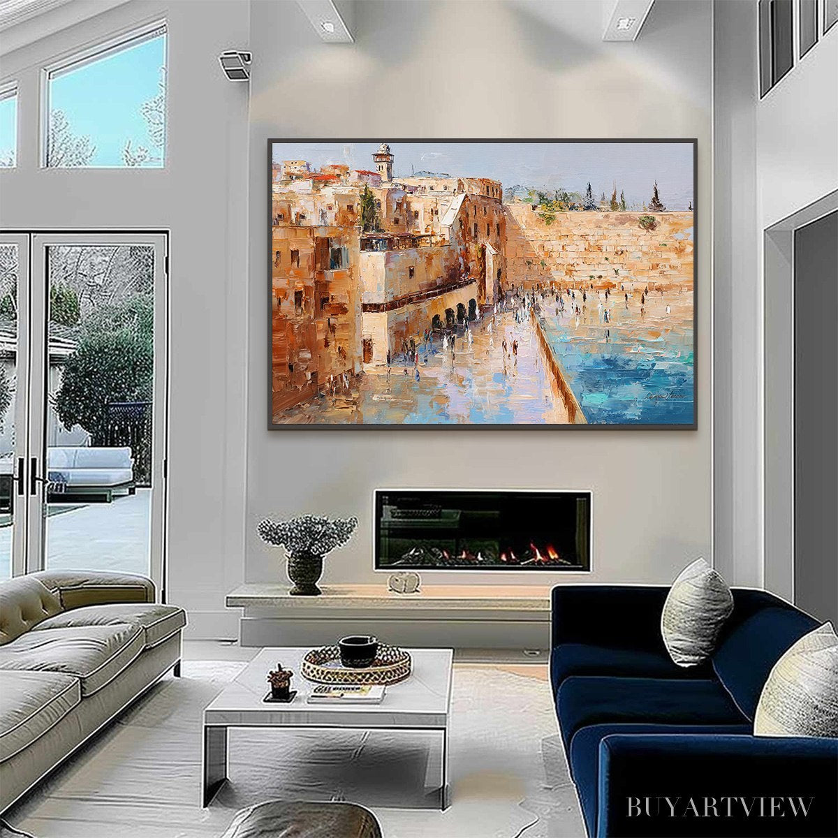 BUYARTVIEW Prayers in Ochre – Textured Palette Knife Jerusalem Cityscape Painting - image 4