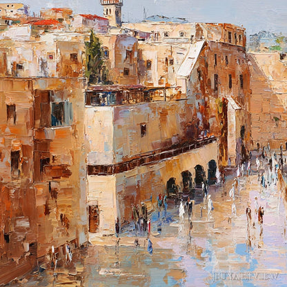 BUYARTVIEW Prayers in Ochre – Textured Palette Knife Jerusalem Cityscape Painting - image 5