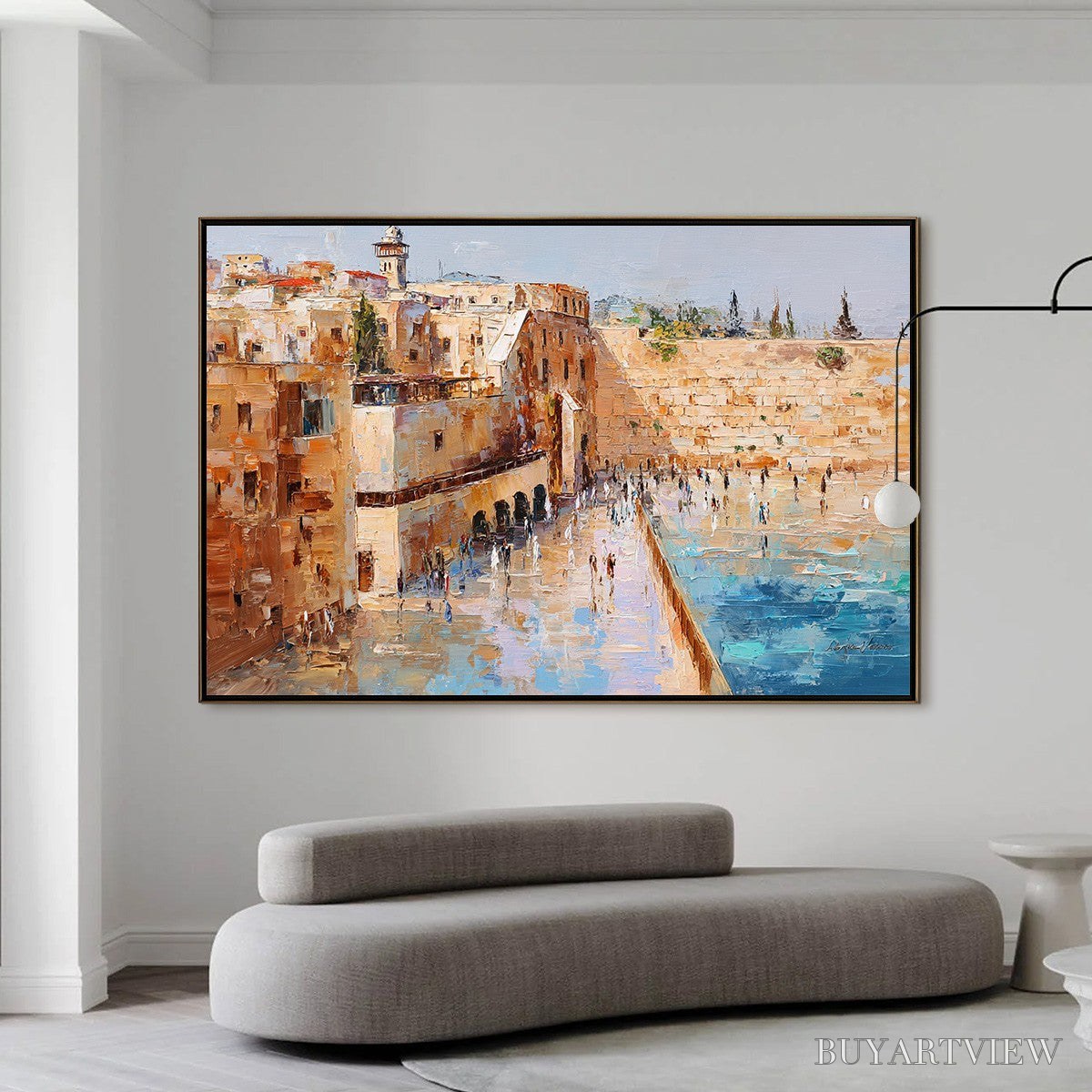 BUYARTVIEW Prayers in Ochre – Textured Palette Knife Jerusalem Cityscape Painting - image 6