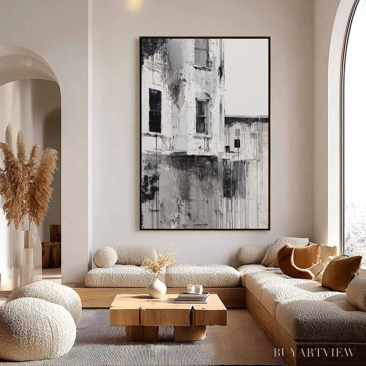 BUYARTVIEW Fading Facade – Monochromatic Abstract Architecture Painting - image 2