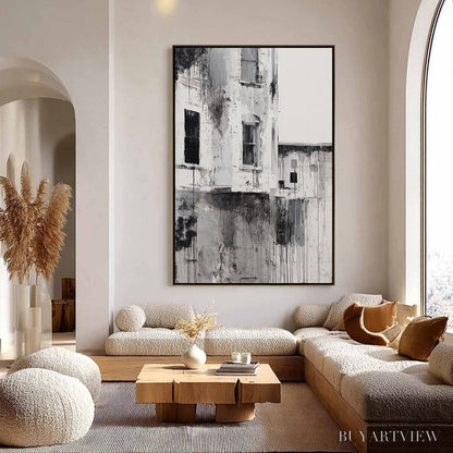 BUYARTVIEW Fading Facade – Monochromatic Abstract Architecture Painting - image 2