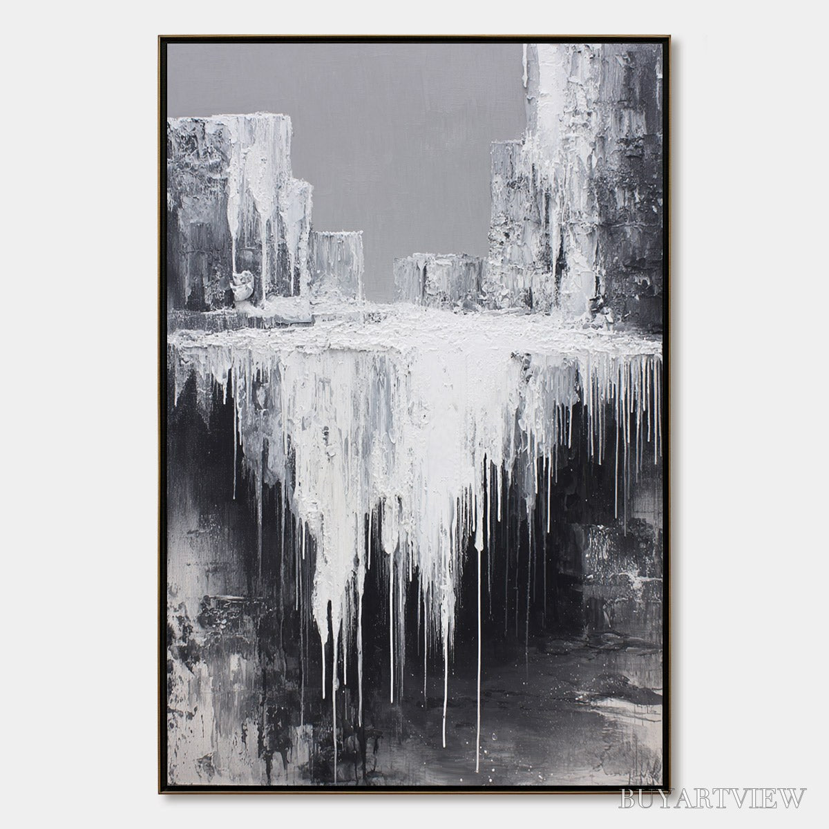BUYARTVIEW Concrete Cascade – Textured Black and White Abstract Cityscape - image 1