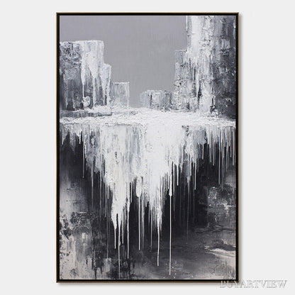 BUYARTVIEW Concrete Cascade – Textured Black and White Abstract Cityscape - image 1