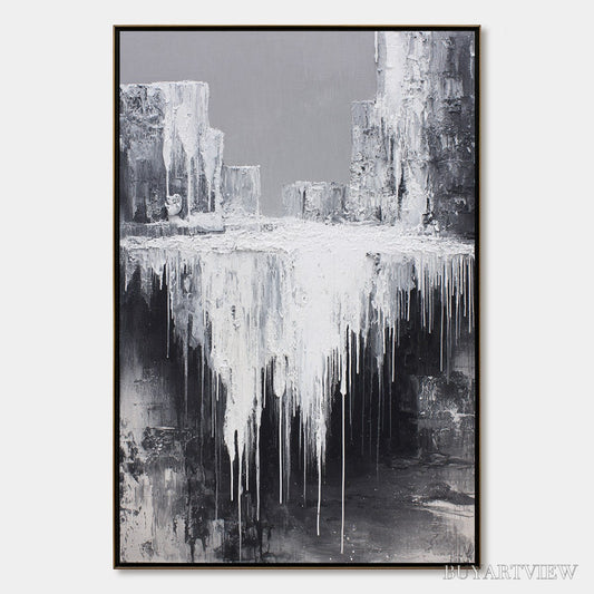 BUYARTVIEW Concrete Cascade – Textured Black and White Abstract Cityscape - image 1