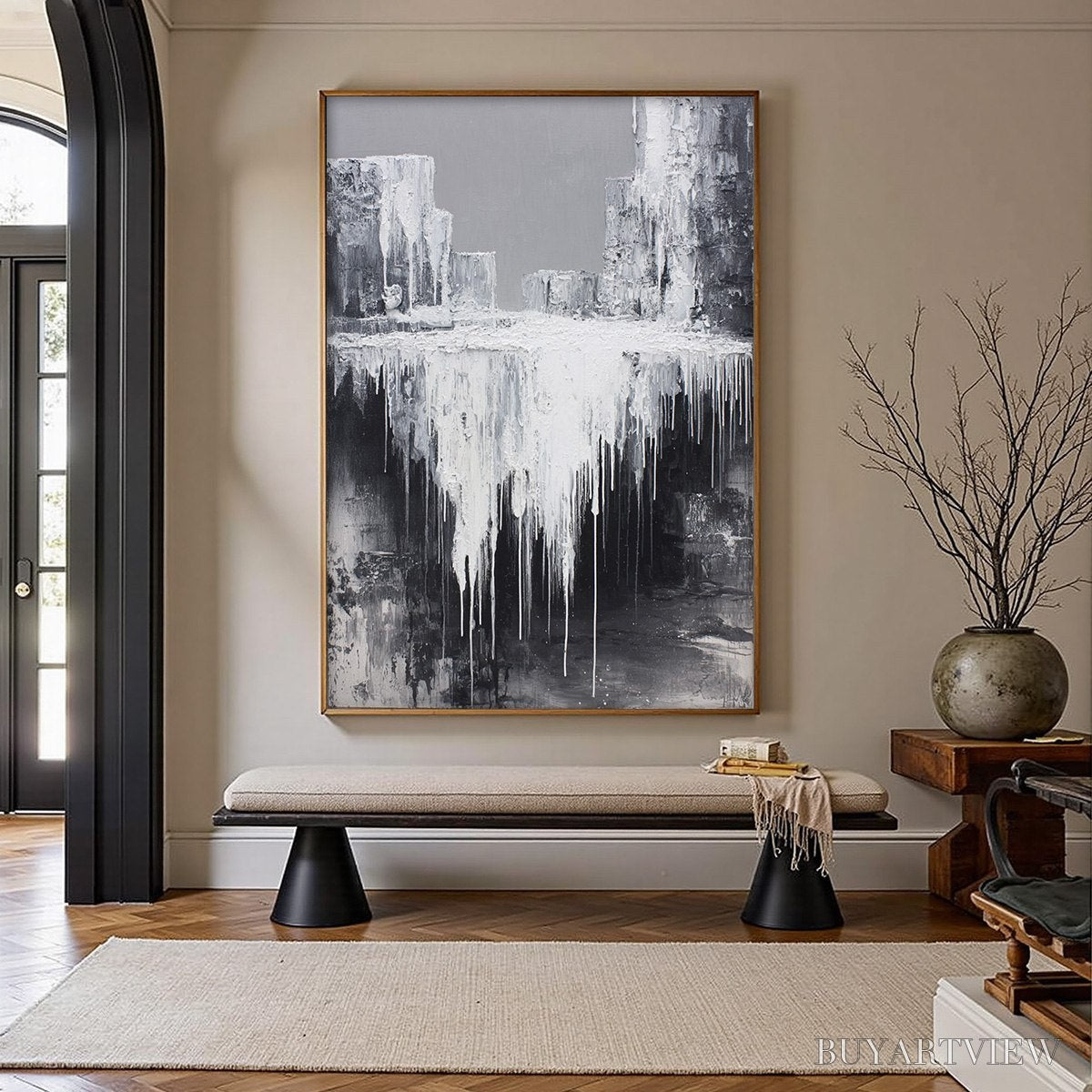 BUYARTVIEW Concrete Cascade – Textured Black and White Abstract Cityscape - image 2